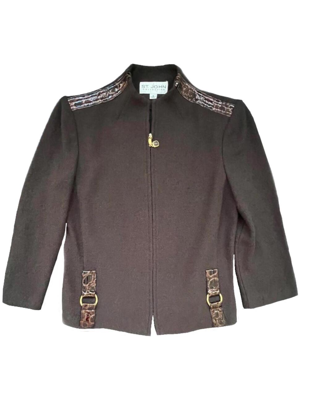 St John Collection Chocolate Brown Knit‎ Jacket - 4